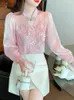 Blouses des femmes simples Blusas Blusas Elegant Bead broderie Femmes coréens lâches Vintage décontractés