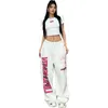 Y2K Streetwear White Track Pants Mujeres Harajuku Hippie Pantalones de chándal de pierna ancha de gran tamaño Toggers de estampados secos rápidos pantalones 240319