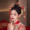 Haarclips Delicate Chinese vintage rode traditionele haarspelden accessoires Bruid xiuhe oud kostuum Hanfu -kopstuk