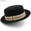 Weitkandidaten Hats Eimer Porkpie Hüte für Männer Solid Fedora Gentleman Flat Top Fashion Sombrero Hombre Chapeu Maskulino Retro Business YQ240403