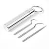 304 Portable Reusable Stainless Steel Toothpicks Metal Tooth Scraper Dental Picks Hooks Cleaning Kit with Toothpicks Holder