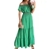 Vestidos de festa verão verde boho vestido moda elegante praia slash pescoço de gabinete maxi for women robe femme 2024