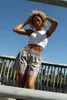女性のショーツ女性弾性ウエストカジュアルトレンディなトレンディな格子縞のプリントバケーションビーチストリートウェア用の夏のショートパンツ