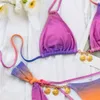 Kobiety stroje kąpielowe seksowne gradient Trójkąt Trójkąt mikro bikini bandaż stroje kąpielowe Kobiety metalowy łańcuch klimatyzacji w kostium kąpielowym Bather 2024 Y240402