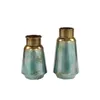 Vases 13"H Teal Metal Vase With Gold Top Flower Bottle 15" Luxury Living Room Decoration Home Set Of 2 Freight Free Flowerpots