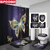シャワーカーテン美しい蝶のカーテンセットバスルームトイレのふたカバーバスマットノンスリップカーペット台座の敷物の家の装飾