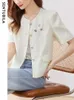 Giacche da donna Sentubila Giacca a manica corta per donne 2024 Summer Female Round Neck Cardigan Office Ladies 132W49667