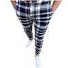 Pantalon pour hommes à plaid décontracté à plaids skinny zipper taise élastique surdimensionne pantalon de streetwear vêtements pour hommes