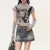 Women's T Shirts Girls Sexy Crop Top Cartoon Print T-shirts Matching Oversleeve Women Y2k Aesthetic Tees Shirt Harajuku Slim Fit Tshirts