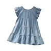 Little Maven Baby Girls Summer Blue Dress Denim Kinderen Casual kleding Katoen zacht en comfort voor kinderen 240325