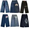 Kvinnors jeans hip hop wide ben jeansjnco kläder män baggy y2k hög kvalitet broderad 2000 -tal största trashy ropa estetiska streetwear