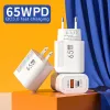 65W Gan Charger USB C Type de charge rapide C PD PD CHARGEUR QUIQUEMENT 3.0 Adaptateur mural pour l'iPhone Xiaomi Samsung OnePlus Poco EU / US PLIG