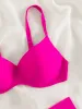 Nosić seksowne bikini bikini gorące różowe push u dwuczęściowy strój kąpielowy 2023 Majer Summer Solid wycięty kostium kąpielowy w talii