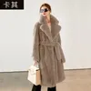 Women's Fur Winter Faux Coat Women Warm Long Coats Fluffy Suit Collar Lace-up Chic Robe Solid Cardigan Jackets Sleeve