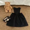 Hirsch Jonmi Frühlings Sommermädchen Weste Kleid Retro Bowknot Koreanische Kleinkinder Kinder lässige ärmellose Kleider 240325