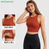 Sutiãs Shinbene Alto Pescoço Acolchoado Fitness Sports Bras Crop Tops Mulheres Colete Tipo Wirefree Workout Athletic Gym Tank Top com sutiã embutido