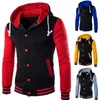 Men's Jackets VOLALO Jacket Men Hoodie Contrast Baseball Wear Casual Slim Button Cardigan Pocket Long Sleeve Parka Christmas Gift