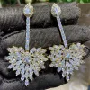 Earrings HIBRIDE Sparkly White Cubic Zircon Geometric Design Dangle Drop Big Wide Women Wedding Earrings For Brides Top CZ Jewelry E522