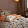 Svetanya orange pastoral blommor lämnar nordisk egyptisk bomullsbäddsuppsättning bedlinen drottning kung storlek täcke täcke set monterad ark 240320