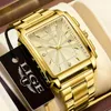 Armbandsur Relogio Masculino Lige Gold Watch Men Square Mens Watches Top Golden Quartz Rostfritt stål Vattentät handled