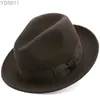 Geniş Memlu Şapkalar Kova Fedora Mens Kısa Gezgin Yün Kıta Şapkası Unisex Classic Manhattan Yapısı Siyah çete Trilby YQ240403