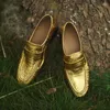 Zapatos casuales para mujeres de piel de oveja plana de piel de oveja holandesa de comodidad caminata caminata planos plisados ​​de oro plateado