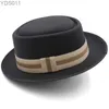 Weitkandidaten Hats Eimer Porkpie Hüte für Männer Solid Fedora Gentleman Flat Top Fashion Sombrero Hombre Chapeu Maskulino Retro Business YQ240403