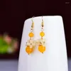 Boucles d'oreilles pendantes en pierre de calcédoine jaune pour femmes, accessoires de fête, de mariage, de vacances, bijoux en résine, fleur, 0239