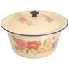 Bowls 1Pc Vintage Hand Washing Basin Tureen Pot With Lid Retro Enameled Bowl Set