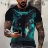 2024 Moda masculina 3D Cool Lion Tiger Digital Trendy Camiseta de mangas curtas de mangas curtas