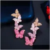 Charm Fashion Vintage Butterfly Ohrringe Designerin weiße AAA Kubikzirkonia Roségold Kupfer Ohrring 925 Sterling Sier Post Schmuck F DHFAJJ