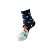 Chaussettes chaudes mi-longues pour femmes, tout en coton, motif bonhomme de neige, élan, cadeau de Festival, automne/hiver, 2024