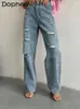 Damen-Jeans, Vintage-Strass, zerrissen, für Damen, Frühling und Herbst, lockere Freizeit, passend zum Abnehmen, gewaschene blaue Hose mit geradem Bein