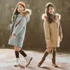Down Coat Girls Parka Fur Hoodies Meisje Katoen met katoenen gekraamde kinderen Dikke warme winterkleding 6 8 10 12 14 14