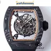 Uhren Luxus mechanische Schweizer Bewegung Keramik Zifferblatt Gummi -Gurt Uxury Date Engrwolf Richamillr RM055 Serie Ture Tourbillon Machine Carb