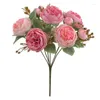 Dekorativa blommor Cafe Decor Artificial Peony Bouquet Silk Fake Plants Room Decoration Simulation Flower Pink White Peonies Tea Braid