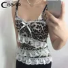 Tanks pour femmes Camis Cibbar Vintage Léopard Print Crop Top Lace Rucched Patchwork Bow Camis Summer Casual Shevel Souples