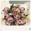 Decorative Flowers Coffee Shop Silk Simulation Peony Bouquet Fake Festival Decoration Artificial Flower Rococo Orange Peonies Green Plant