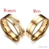 2pcs anneaux de mariage Femmes hommes Men de mariage anneaux pour l'amour 18k Gold plaqué aaa cz cubic zirconia en acier inoxydable Couples Ring