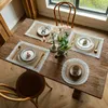 Table Mats Non-slip Tableware Mat Vintage Pastoral Linen Placemats Round Rectangular Fringe Trim Pads Dining Decorations
