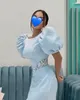 パーティードレスSodigne Sky Blue Arabic Evening Stireves Satin Prom Gowns Mermaid Dubai Beads Formal Women Dress2024