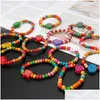 Charm Bracelets Simple Little Girls Kit 12 Pcs Colorf Wooden Stackable Stretch Jewelry Gifts For Women 066C Drop Delivery Dhmdz