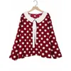 여성 플러스 크기 티셔츠 Finjani Blouse Polk Dot Print 레이스 업 FRT 상단 인형 칼라 LG 슬리브 의류 가을 W8XF 드롭 배달 AP DHOJR