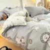EGW Spring Bedding Set 3Pcs Cartoon Boys Girls Bed Linen Grey Lion Pink Bear Pillowcase Printed Home Linen For Children Kids 240326