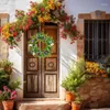 Dekoracyjne kwiaty wiosenne wieńce do drzwi wejściowych z motylem girland znak sztuczny wystrój rustykalny