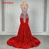 Платья для вечеринок Sparkly Red Sequin Mermaid Prom 2024 Роскошные серебряные хрустальные платья из бисера