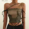 Women's Tanks Camis WhereMery Green Lace Up Off Shoulder Tank Top Summer 2022 Aesthetic Sexy Print Sleeveless Crop Top Y2k Streetwear Tanks Y240403