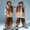 Showing Cool Tee Street Dance Child Jazz Costumes Boys Hip Hop Brown Tshirt Girls Loose Print Cargo Shorts Clothes Sets Kids 240323