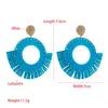 Boucles d'oreilles en peluche Retro Bohemia Blue Braid Raffia Drop Vintage Geometry Luxury Party Women's Jewelry Tassel Wholesale