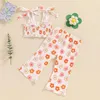 Clothing Sets Kids Clothes Girls 2 Piece Outfits Floral Print Bandage Sleeveless Camisole And Elastic Flared Pants Set Summer Baby